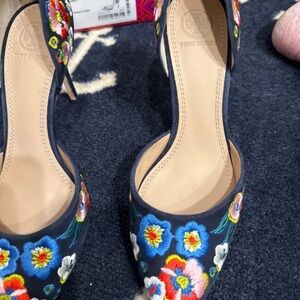 Tory Burch Black Heels with Multicolor Floral Design